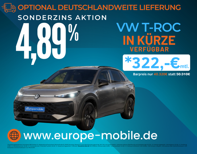 Volkswagen T-Roc R-Line 1.5 eTSI OPF DSG 150 (Vorlauf) BLACK/MATRIX/NAV/PANO/AHK/4J.GARANTIEUVM.