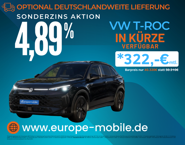 Volkswagen T-Roc R-Line 1.5 eTSI OPF DSG 150 (Vorlauf) BLACK/MATRIX/NAV/PANO/AHK/4J.GARANTIEUVM.